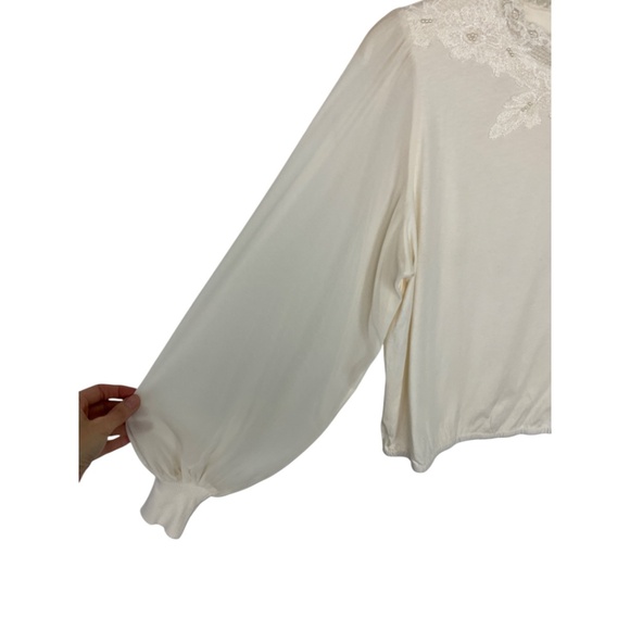 Tiny Anthropologie Long-Sleeve Mock-Neck Lace Embellished Top - Picture 5 of 12